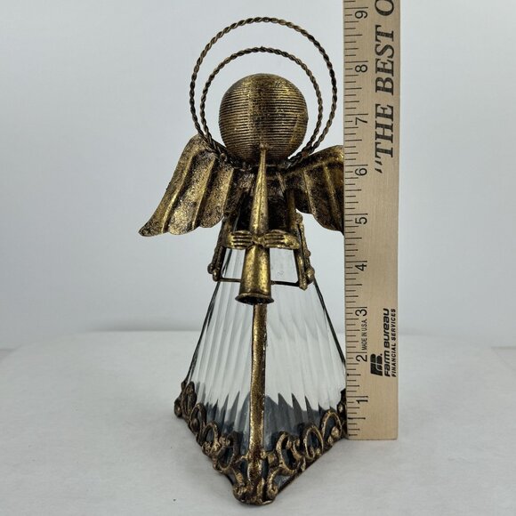 Decorative Angel Votive Candle Holder Metal Art Triangle Figurine With Trumpet - Picture 9 of 11